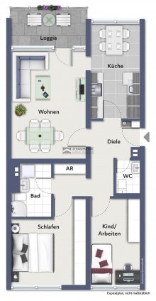 2 Obergeschoss Helle 3-Zimmer Wohnung mit Aufzug, sonniger Loggia und Tiefgaragenstellplatz